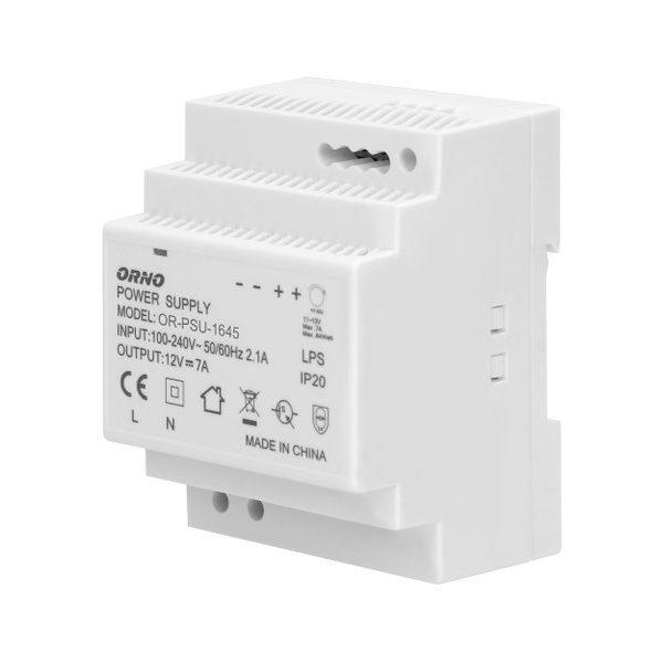 ZASILACZ NA SZYNĘ DIN 12V 7A 84W CCTV LED REGULOWANY 4 MODUŁY ORNO