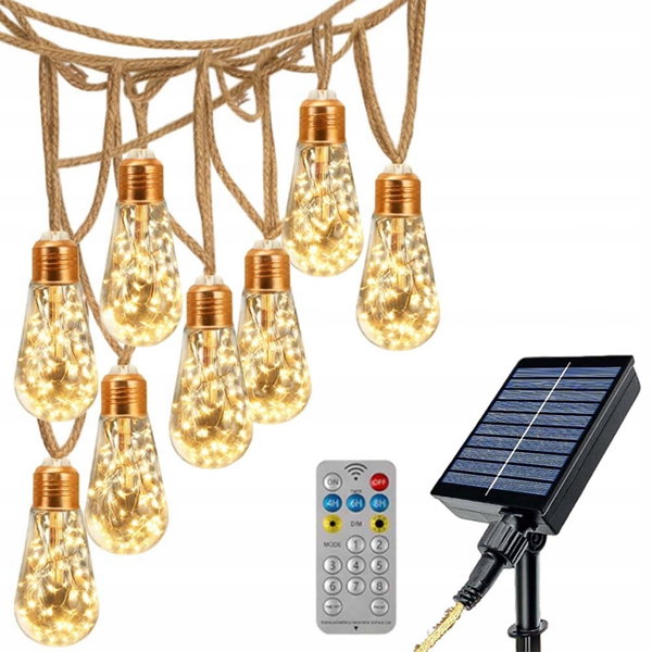 Solarny łańcuch świetlny 7.8m 16LED materiał na linę konopną IP65