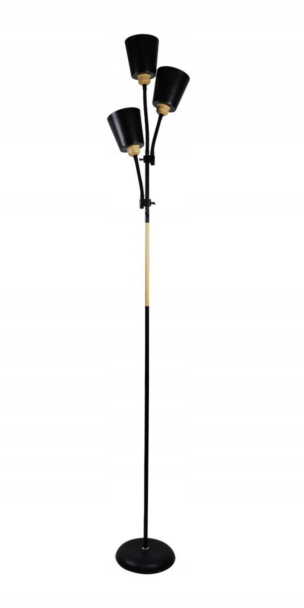 Lampa Stojąca Podłogowa POTRÓJNA 3x E27 Do Czytania REGULACJA Czarna 192cm