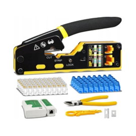 ZESTAW NARZĘDZI SIECIOWYCH DO WTYKÓW RJ45 TESTER ZACISKARKA ŚCIĄGACZ ETUI