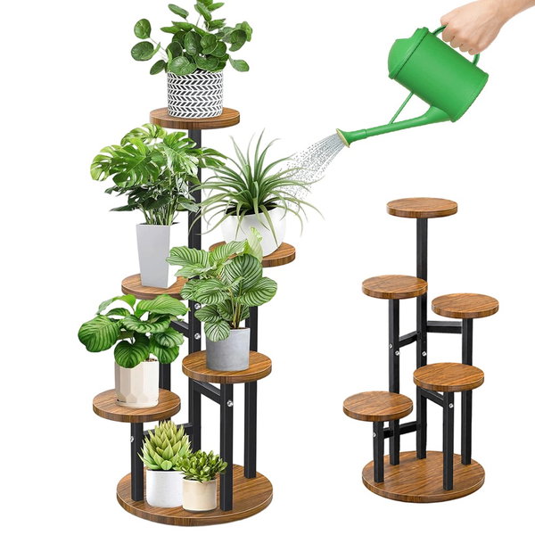 KWIETNIK STOJĄCY WYSOKI 81,6 CM 6-POZIOMOWY DREWNO METAL CZARNY