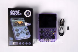 RETRO PRZENOŚNA MOBILNA KONSOLA R36MAX 64GB DO GIER 4" IPS 30000GIER FIOLET