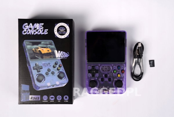 RETRO PRZENOŚNA MOBILNA KONSOLA R36MAX 64GB DO GIER 4" IPS 30000GIER FIOLET