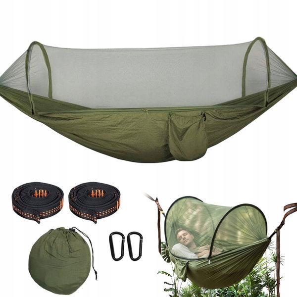 HAMAK CAMPINGOWY Z MOSKITIERĄ WYTRZYMAŁY NYLON 210T 300KG