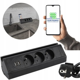 Gniazdo Nablatowe Narożne Biurkowe 3x230V + 2xUSB z Uchwytem na Telefon