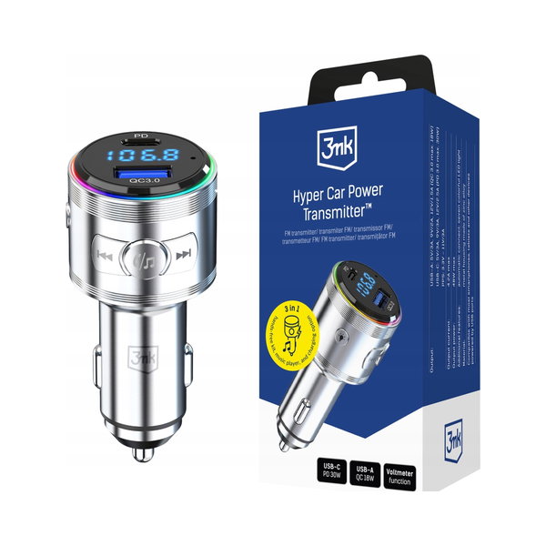 3mk Transmiter samochodowy FM Adapter Bluetooth Hyper Car Power 48W QC USB
