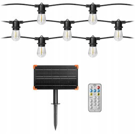 Girlanda Solarna Ogrodowa Lampki Solarne 15m + 16x Żarówka E27 LED + PILOT