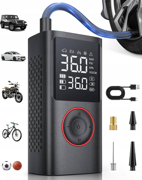 KOMPRESOR SAMOCHODOWY MOTOCYKLOWY POMPKA BEZPRZEWODOWA 20L MIN LCD 4 TRYBY
