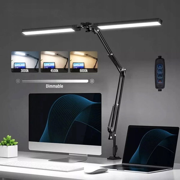 LAMPKA NA BIURKO BIURKOWA LED KREŚLARSKA REGULOWANA PODWÓJNA Z PILOTEM