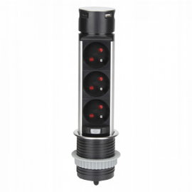 Gniazdo Wpuszczane Chowane w Blat Wysuwane 3x230V + Ładowarka USB C 1,5m