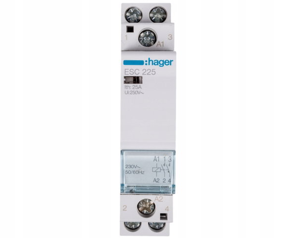 Stycznik Hager ESC225 (1P, 25A, 230V, 2NO, 1 mod.)