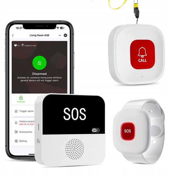 SYSTEM ALARMOWY WIFI DLA SENIORÓW OPASKĄ SOS ZASIĘG 80M PRZENOŚNY