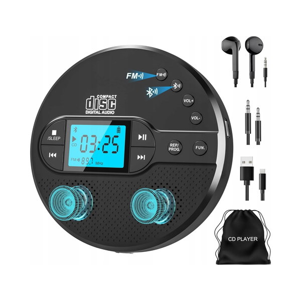 ODTWARZACZ PRZENOŚNY CD GŁOŚNIK BLUETOOTH RADIO AUX USB FM MP3 Z LCD BIAŁY
