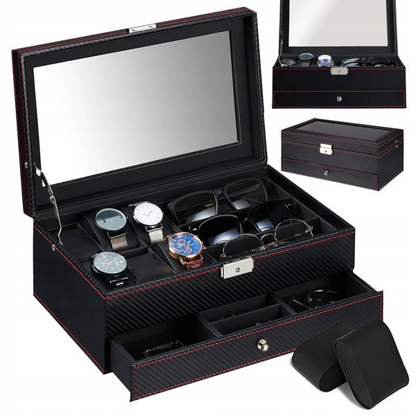 PUDEŁKO ETUI NA ZEGARKI I OKULARY SZKATUŁKA ELEGANCKI ORGANIZER PREZENT