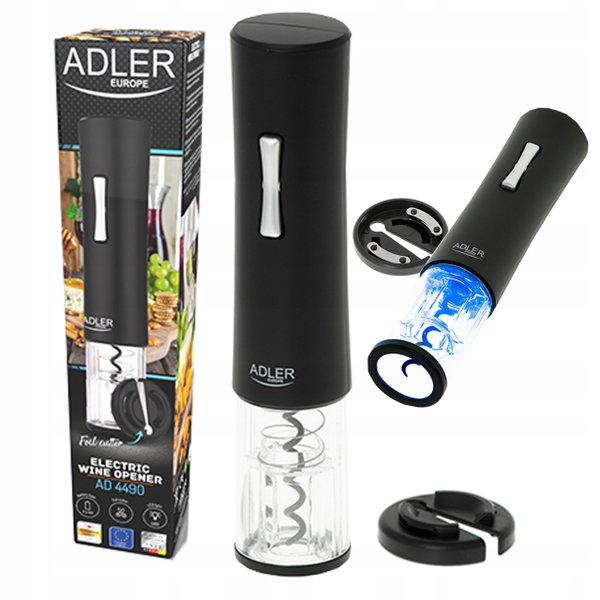ELEKTRYCZNY KORKOCIĄG OTWIERACZ DO WINA LED ELEGANCKI DESING ADLER