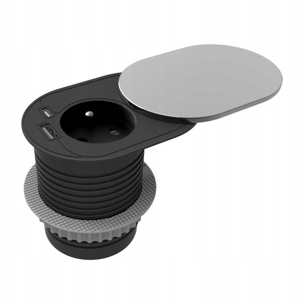 Gniazdo Wpuszczane Chowane w Blat USB USB-C Przesuwana Pokrywa Srebrne 1,9m