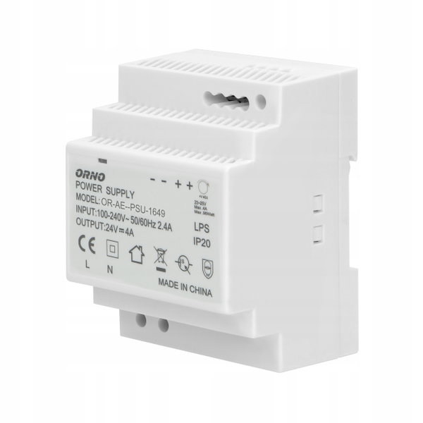 ZASILACZ NA SZYNĘ DIN 24V 4A 100W REGULOWANY 4 MODUŁY ORNO