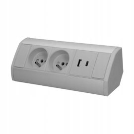 GNIAZDO POTRÓJNE NABLATOWE ŁADOWARKA USB-A + USB-C NAROŻNE KABEL 0,6m SZARE