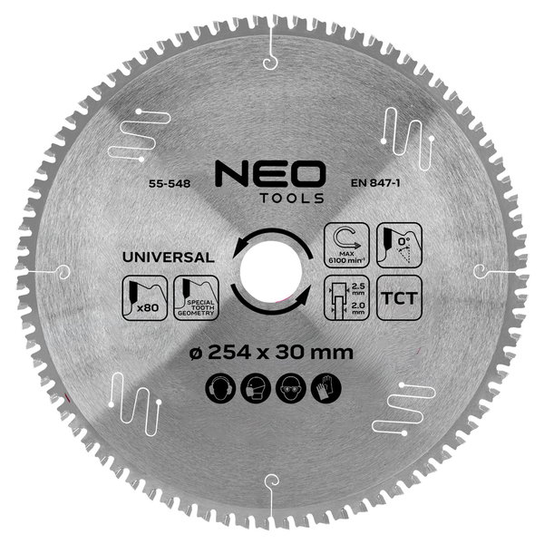 TARCZA TNĄCA WIDIOWA do pilarki 254 x 30 mm 80 zębów uniwersalna NEO TOOLS