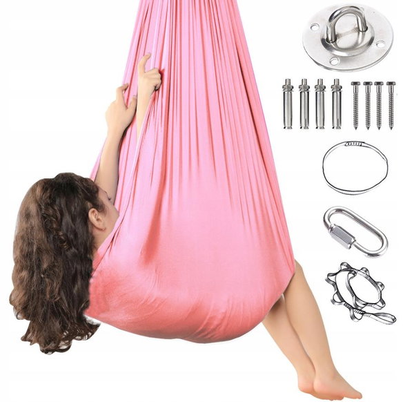 HAMAK CHUSTA AKROBATYCZNA DLA DZIECI 280X150CM POLIESTER TERAPIA PINK