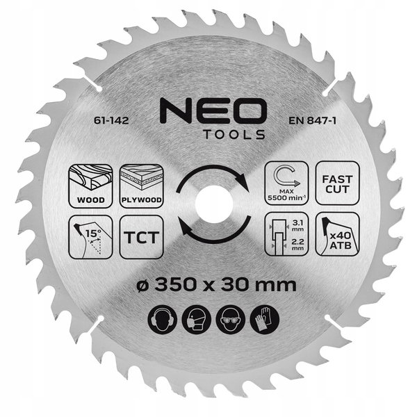 TARCZA TNĄCA WIDIOWA do pilarki 350 x 30mm 40T do drewna MDF płyt NEO TOOLS