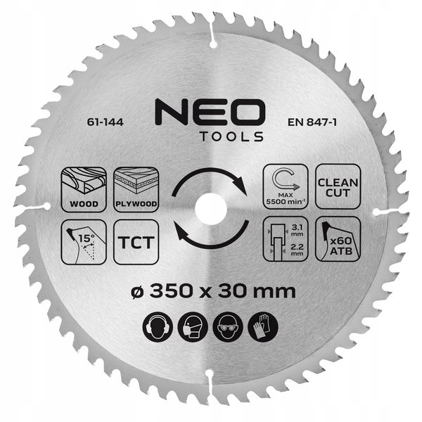 TARCZA TNĄCA WIDIOWA do pilarki 350 x 30mm 60T do drewna MDF płyt NEO TOOLS