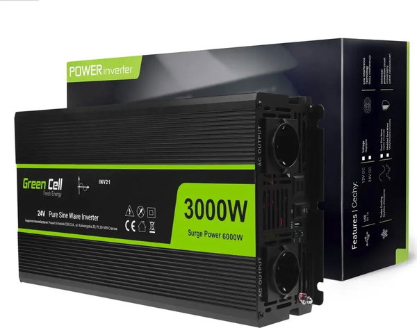PRZETWORNICA GREEN CELL 24V NA 230V 3000W 6000W CZYSTA SINUSOIDA