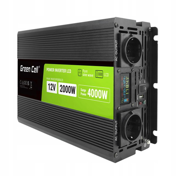 Przetwornica GREEN CELL INVGC12P2000LCD 12V/230V 200W/4000W