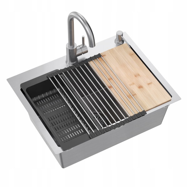 Zlewozmywak MYQ Leo LEO1CBS Inox + bateria GANGES GAN000BS
