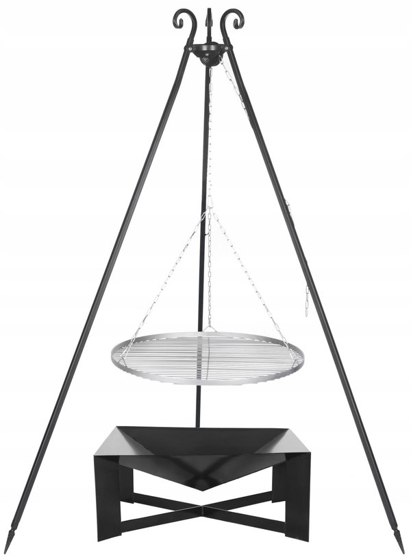 Grill ogrodowy FARMCOOK na trójnogu 70cm Czarny + Palenisko PAN 34 70cm