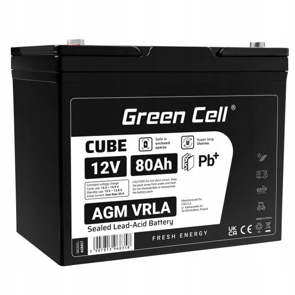 Akumulator GREENCELL AGM57 80Ah 12V