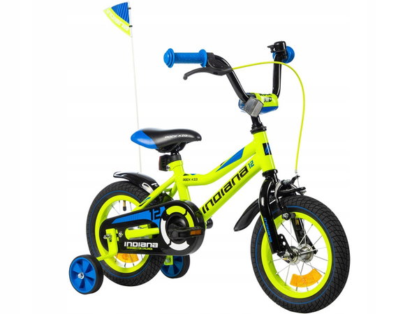 Rower dziecięcy INDIANA Rock Kid 12 cali dla chłopca Limonkowy