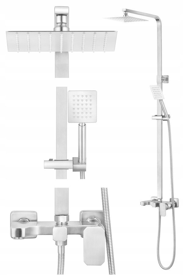 Zestaw prysznicowy natynkowy FALA Steely 4 75665 z deszczownicą Inox