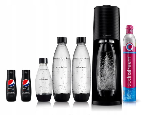Saturator SODASTREAM Terra Czarny + 3 butelki + 2 syropy Pepsi Max