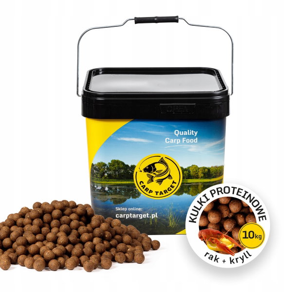 Kulki proteinowe CARP TARGET Rak i Kryll 20 mm (10 kg) + Wiadro 17 l