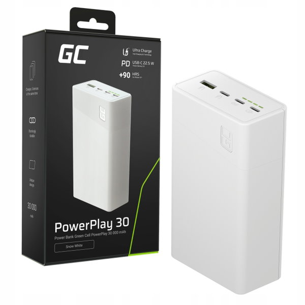 Powerbank GREEN CELL PowerPlay 30 30000 mAh 22.5W Biały