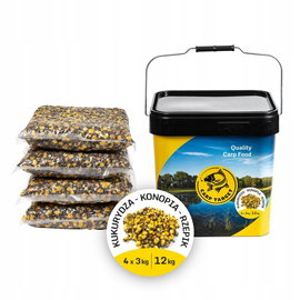 Zanęta CARP TARGET Mix ziaren Kukurydza Konopia Rzepik (12 kg) + Wiadro 17L