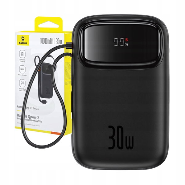 Powerbank BASEUS Qpow 2 10000mAh 30W Czarny + Kable USB-C