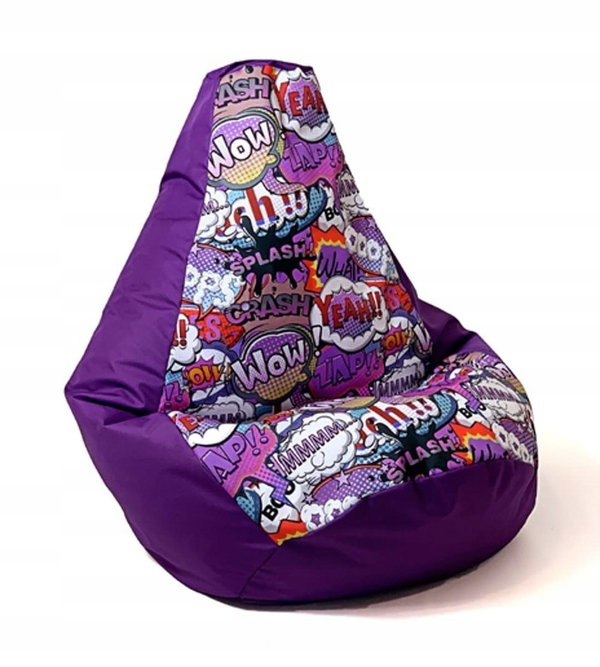 Pufa worek GO GIFT Grusza Druk Wow Fioletowy L 105 x 80 cm