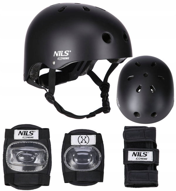 Kask NILS EXTREME MR290 Czarny (rozmiar S) + Zestaw ochraniaczy