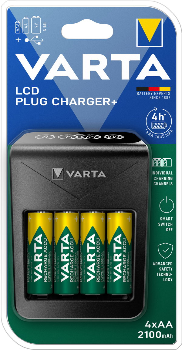 Ładowarka VARTA LCD Plug Charger+ 4 akumulatorki AA 2100 mAh