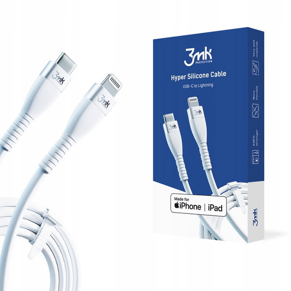 KABEL USB-C - LIGHTNING 3MK HYPER SILICONE CABLE 20W 3A WHITE