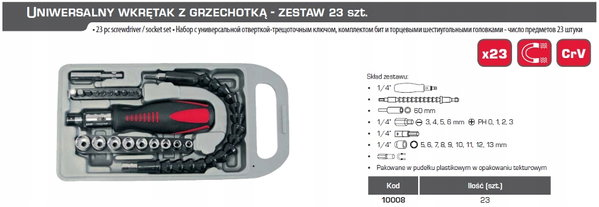 Zestaw wkrętaków i nasadek PROLINE 10008 (23 elementy)