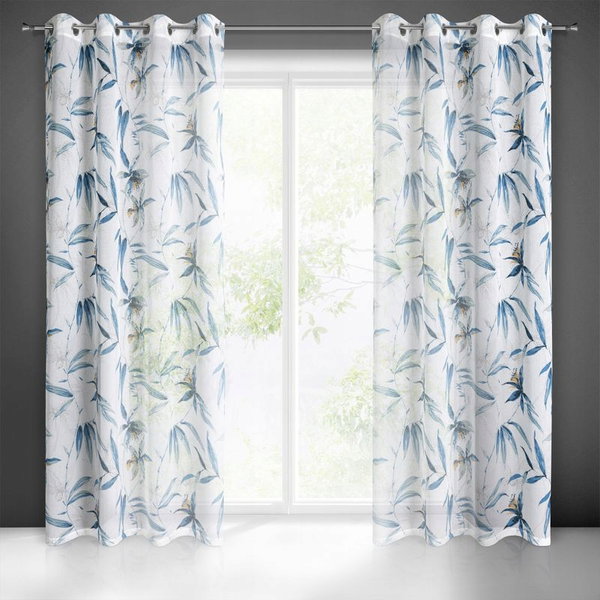 Firana gotowa EUROFIRANY Aida 140 x 250 cm Biało-niebieski