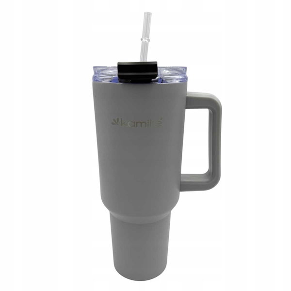 Kubek termiczny KAMILLE KM-2173 Tumbler Szary z rączką i słomką 1,2 L