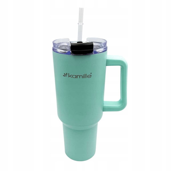 Kubek termiczny KAMILLE KM-2175 Tumbler Miętowy ze słomką i rączką 1,2 L