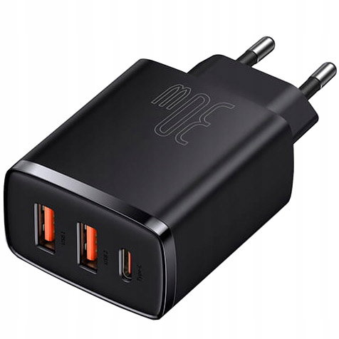 Ładowarka sieciowa Baseus Compact Quick Charger, 2xUSB, USB-C, PD, 3A, 30W