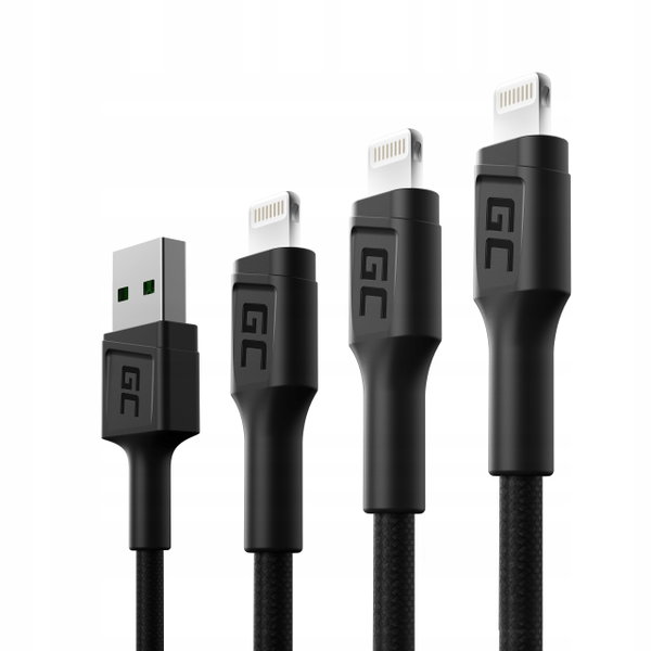 Kabel USB - Lightning GREENCELL Ray 0.3/1.2/2 m (3 szt.)