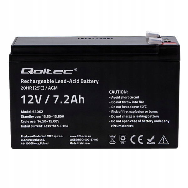 Akumulator QOLTEC 53062 7.2Ah 12V