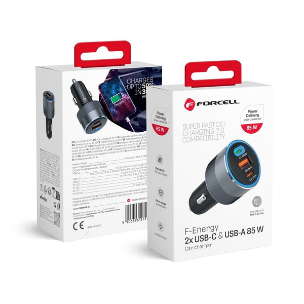 Ładowarka samochodowa FORCELL F-Energy 85W Szary